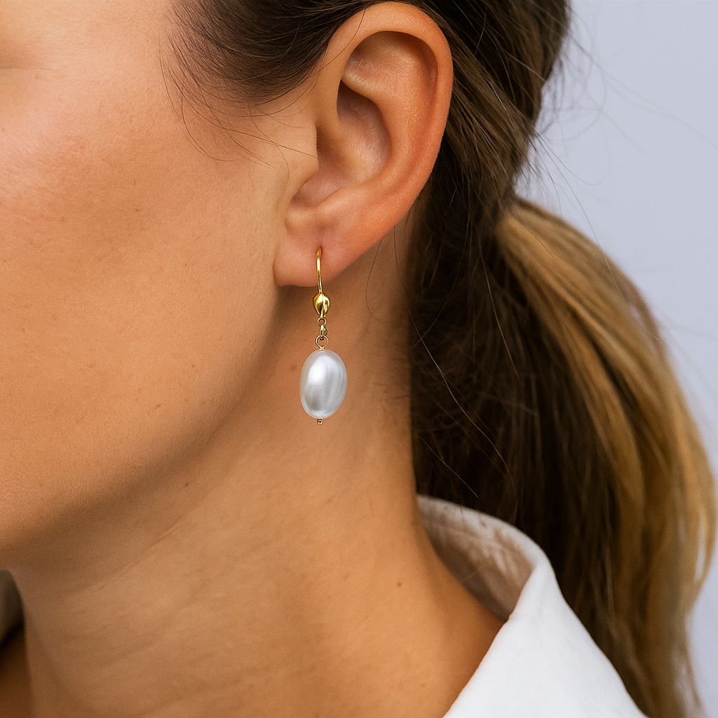 14K Solid Gold Pearl Drop Earrings – Elegant Dangle Jewelry