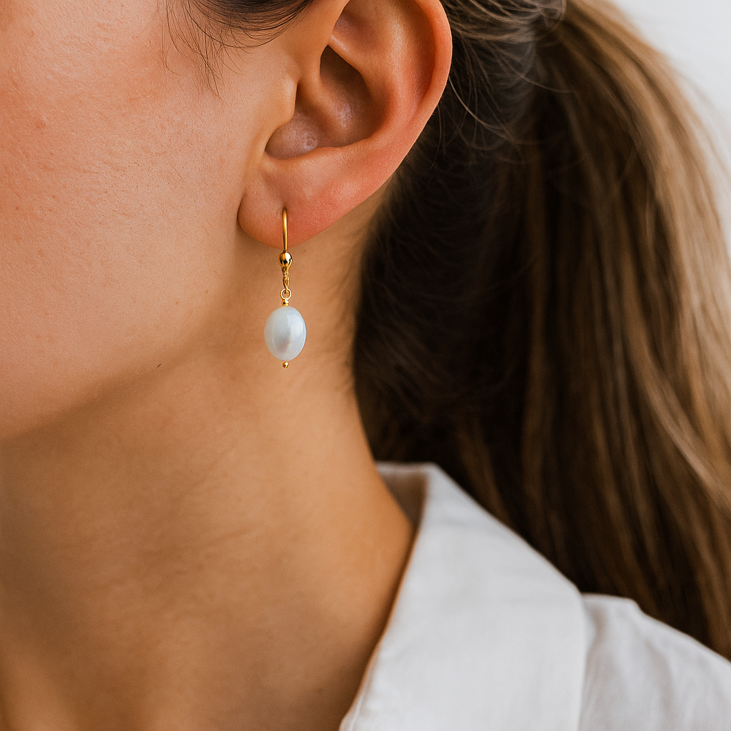 14K Solid Gold Pearl Drop Earrings – Elegant Dangle Jewelry