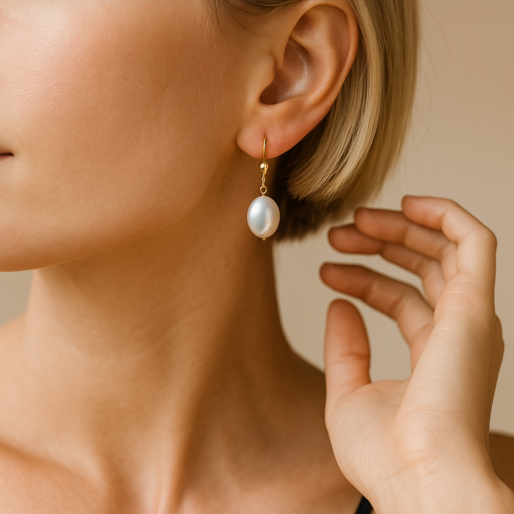 14K Solid Gold Pearl Drop Earrings – Elegant Dangle Jewelry