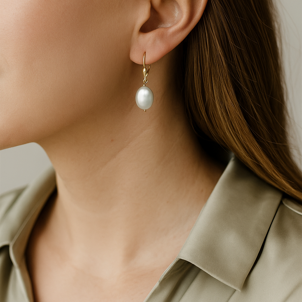 14K Solid Gold Pearl Drop Earrings – Elegant Dangle Jewelry