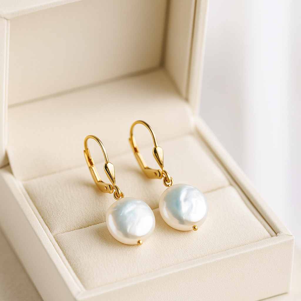 14K Solid Gold Pearl Drop Earrings – Elegant Dangle Jewelry