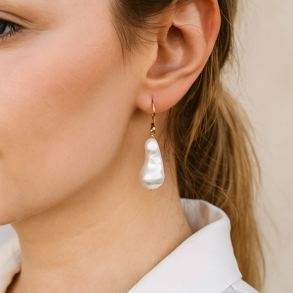 14K Solid Gold Baroque Pearl Drop Earrings – Unique Freshwater Pearl Jewelry