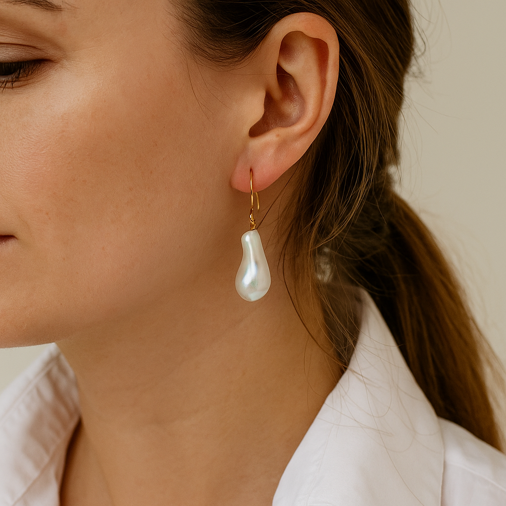 14K Solid Gold Baroque Pearl Drop Earrings – Unique Freshwater Pearl Jewelry