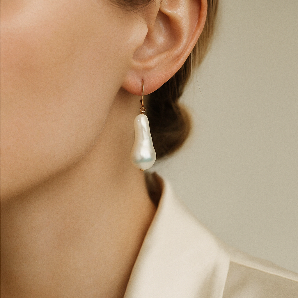 14K Solid Gold Baroque Pearl Drop Earrings – Unique Freshwater Pearl Jewelry