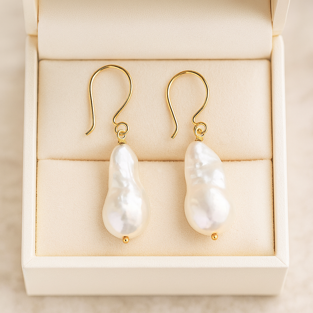 14K Solid Gold Baroque Pearl Drop Earrings – Unique Freshwater Pearl Jewelry