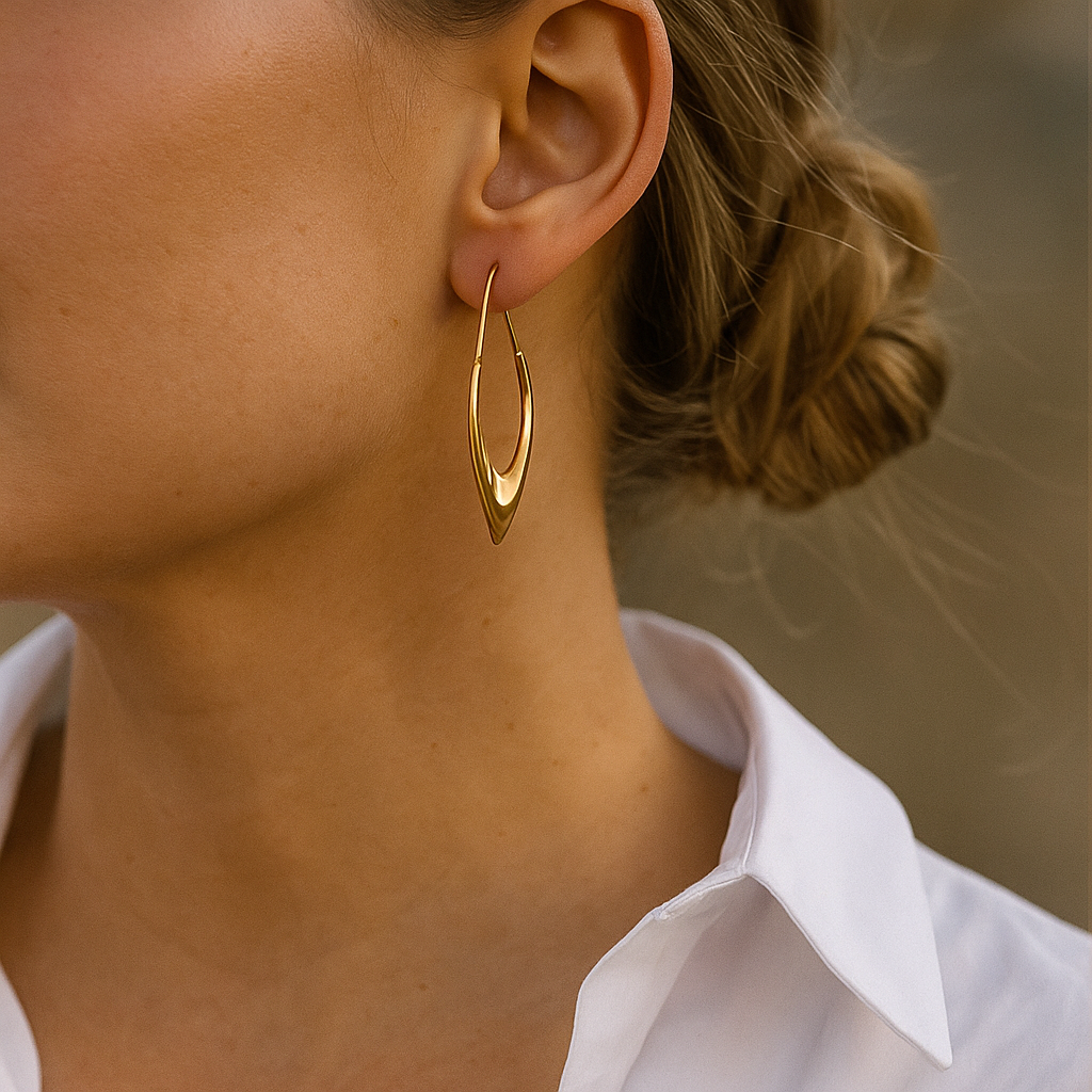 14K Solid Gold Teardrop Hoop Earrings – Modern Minimalist Gold Jewelry