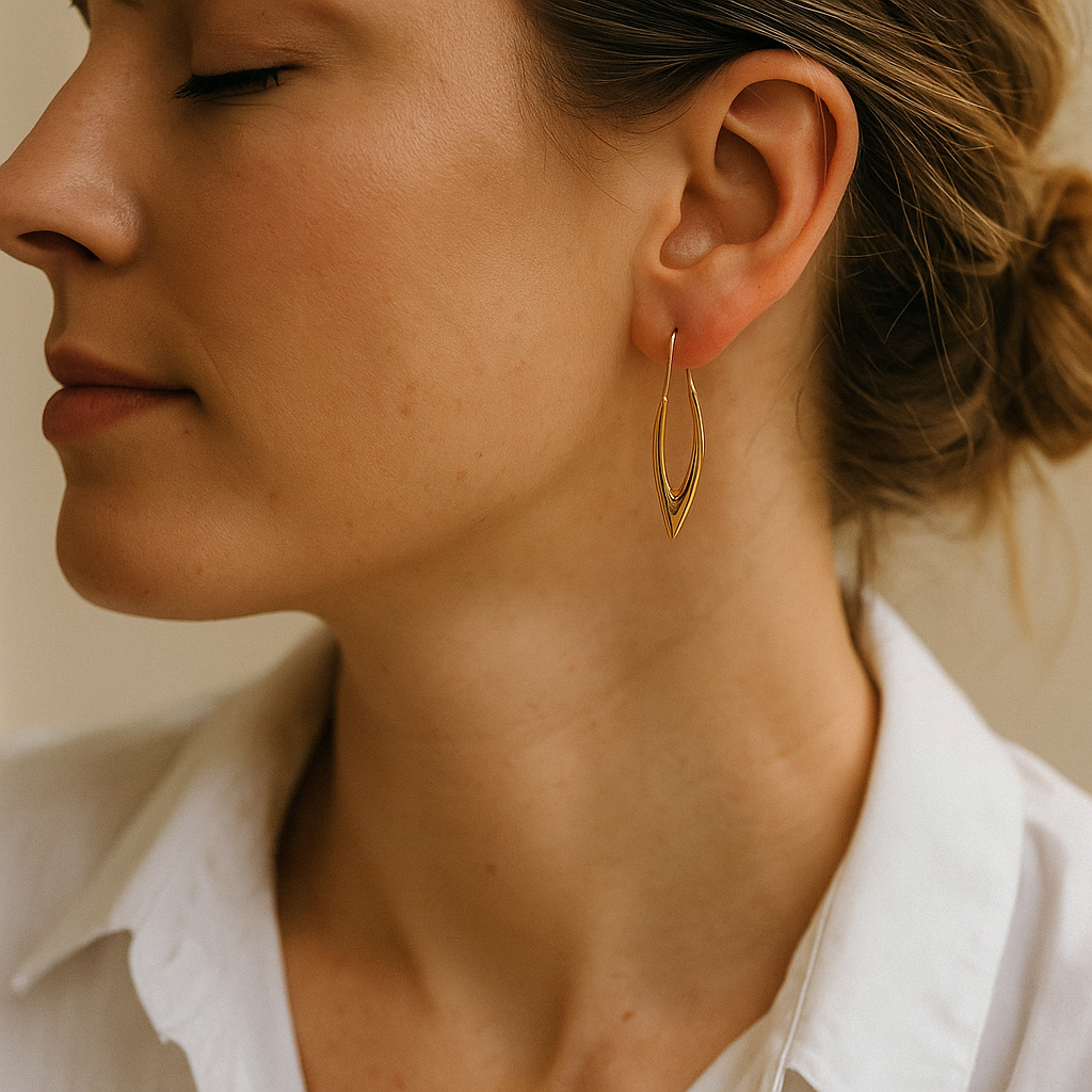 14K Solid Gold Teardrop Hoop Earrings – Modern Minimalist Gold Jewelry