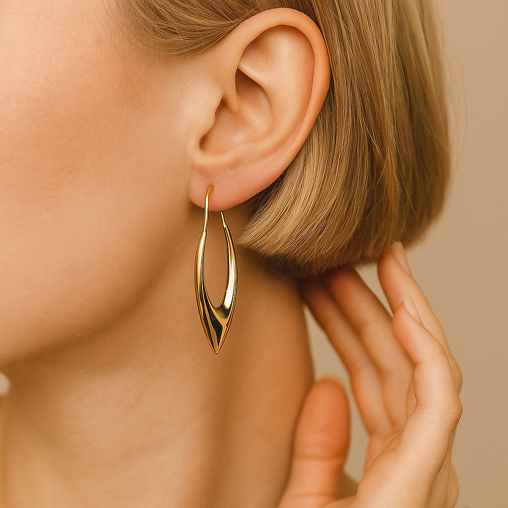 14K Solid Gold Teardrop Hoop Earrings – Modern Minimalist Gold Jewelry