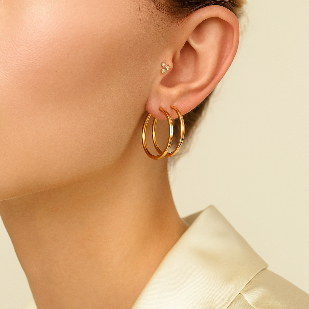 14K Solid Gold Large Hoop Earrings – Classic Real Gold Statement Hoops