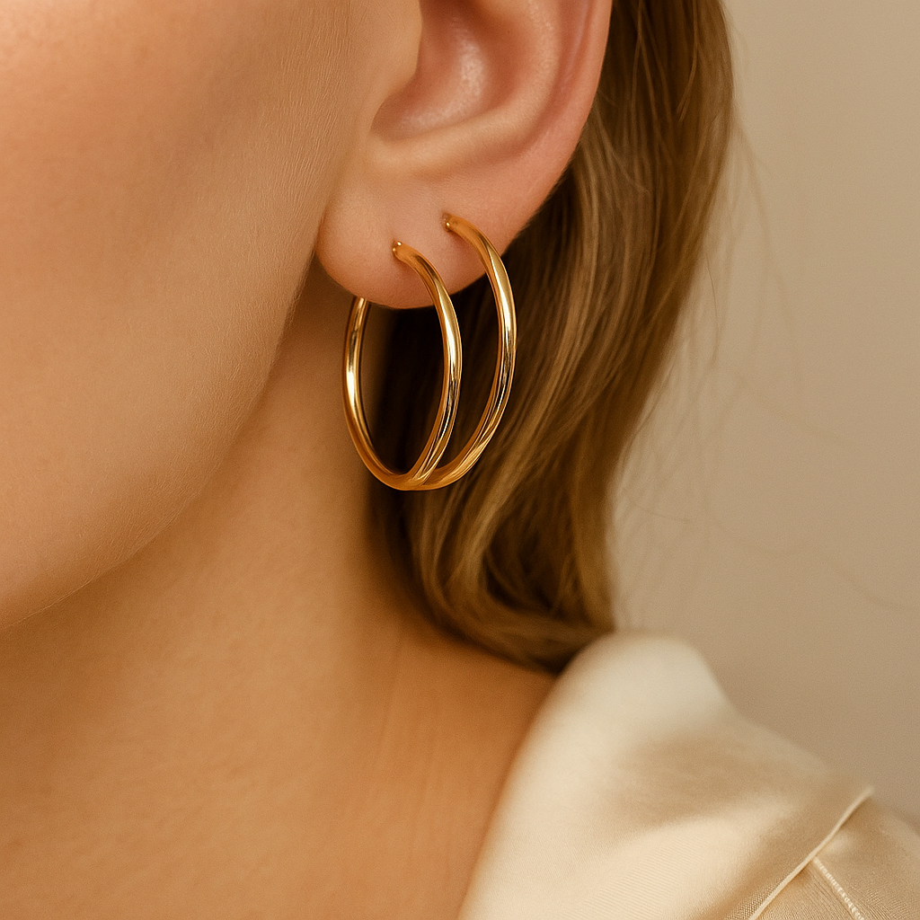 14K Solid Gold Large Hoop Earrings – Classic Real Gold Statement Hoops