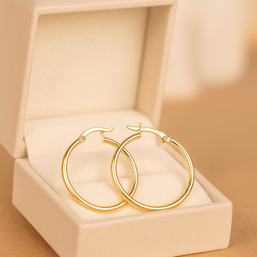 14K Solid Gold Large Hoop Earrings – Classic Real Gold Statement Hoops