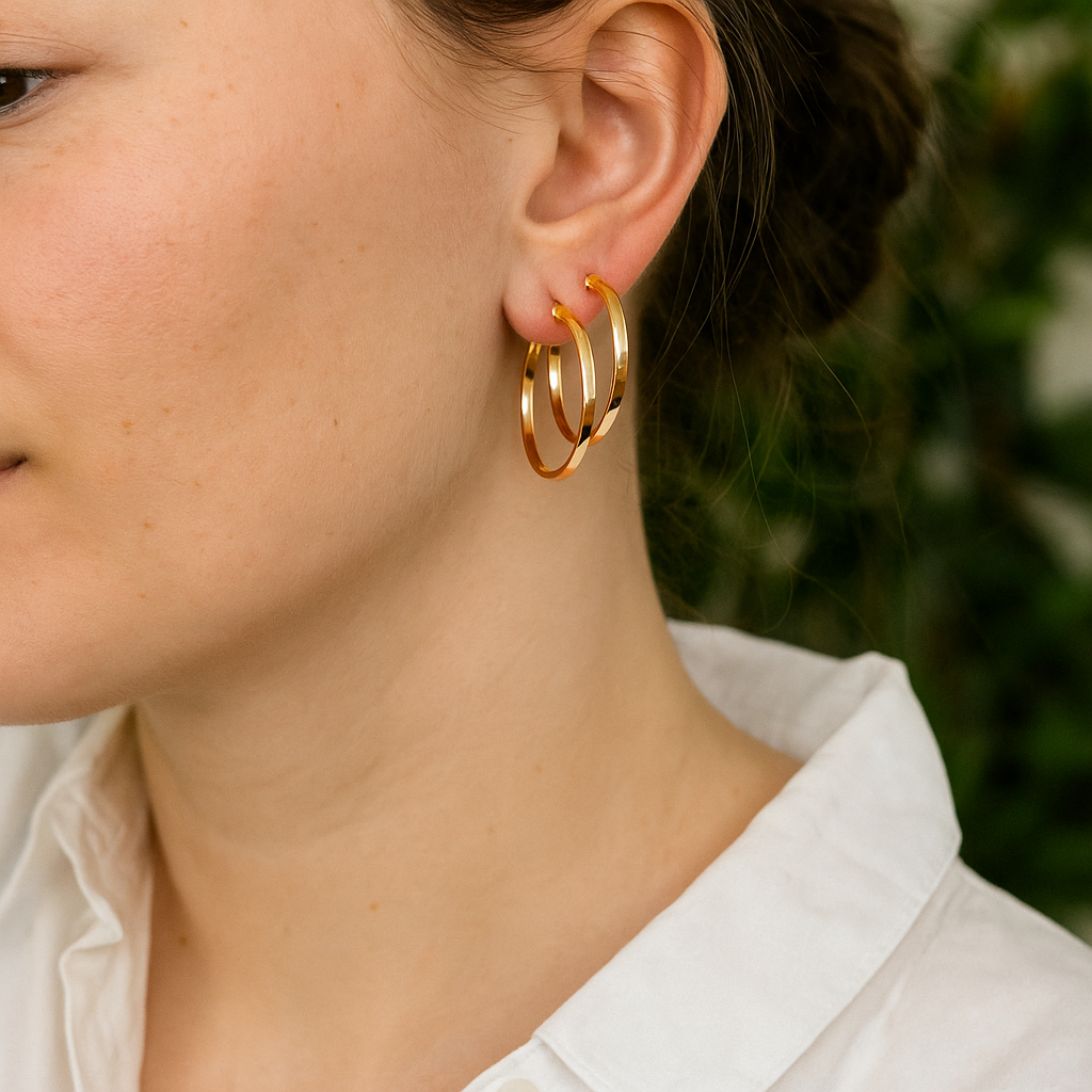 14K Solid Gold Wide Hoop Earrings – Shiny Real Gold Jewelry