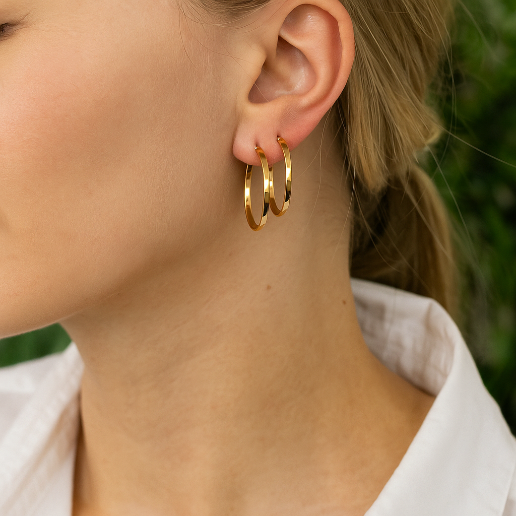 14K Solid Gold Wide Hoop Earrings – Shiny Real Gold Jewelry