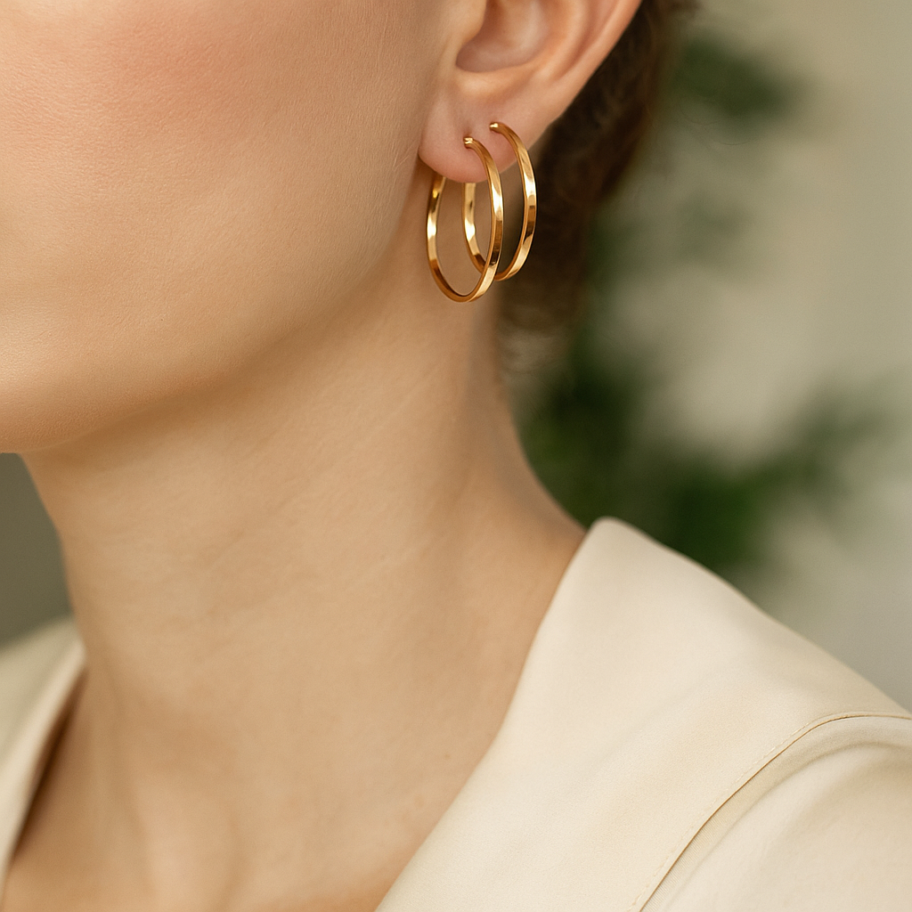 14K Solid Gold Wide Hoop Earrings – Shiny Real Gold Jewelry