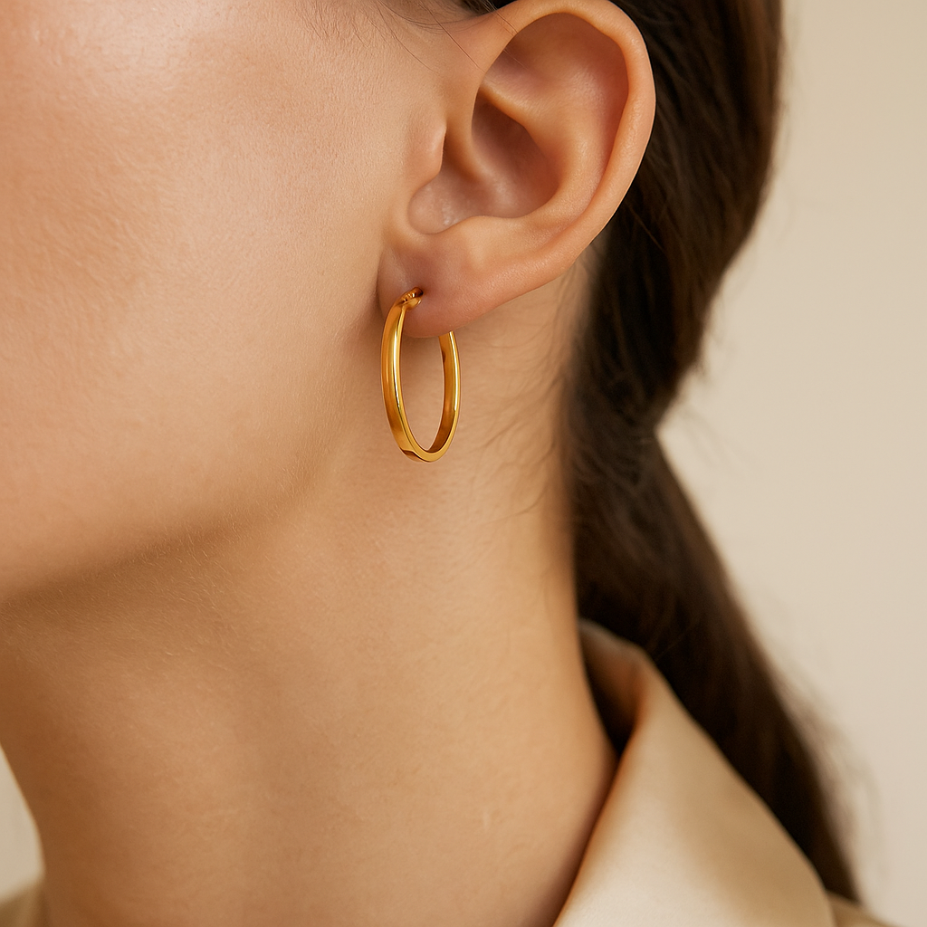 14K Solid Gold Wide Hoop Earrings – Shiny Real Gold Jewelry