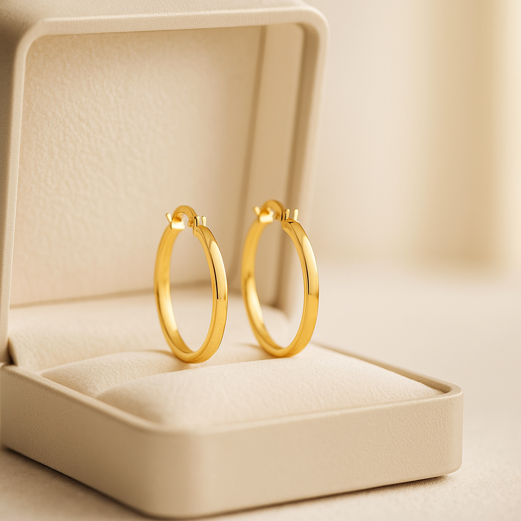 14K Solid Gold Wide Hoop Earrings – Shiny Real Gold Jewelry