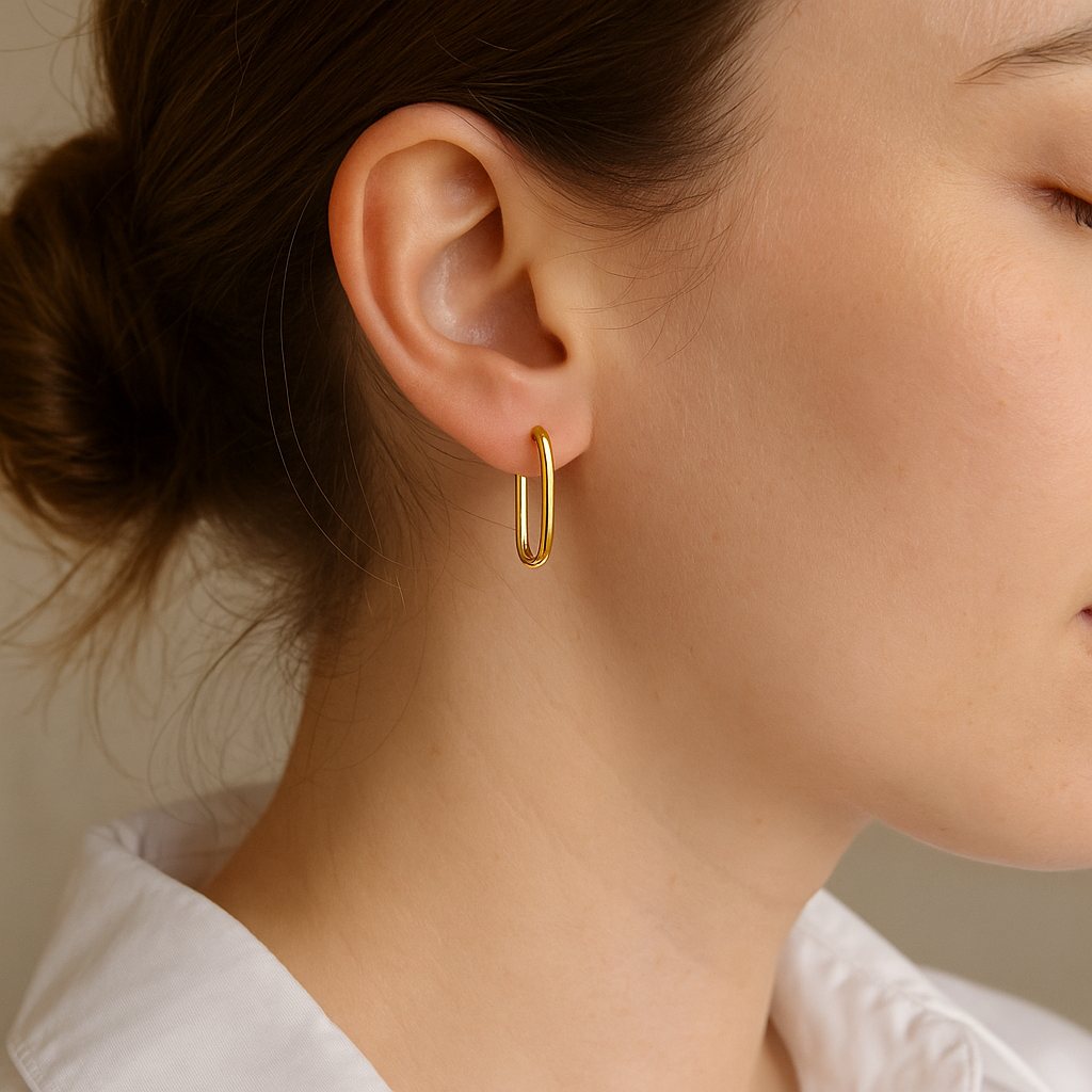 14K Solid Gold Oval Hoop Earrings – Modern Minimalist Real Gold Hoops