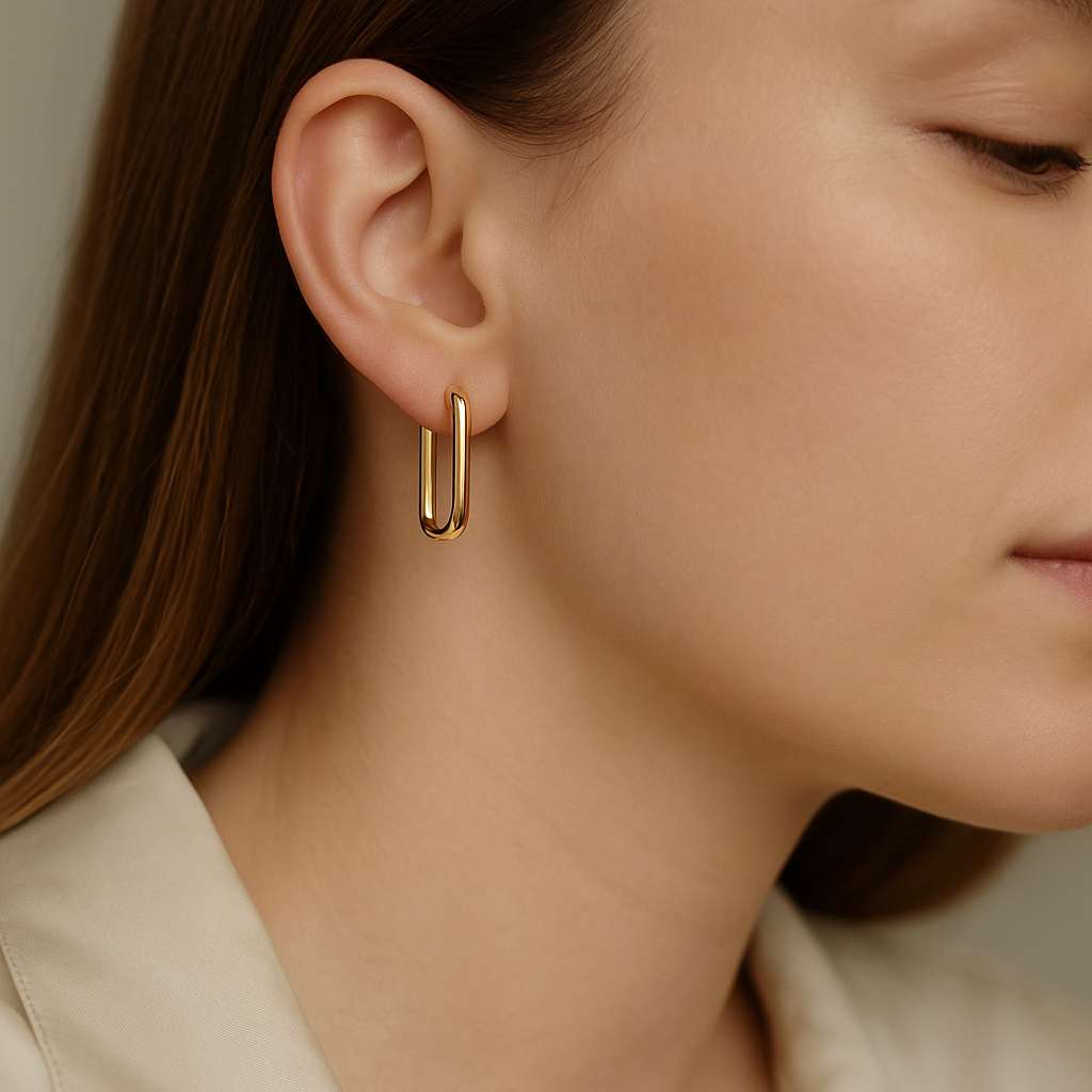 14K Solid Gold Oval Hoop Earrings – Modern Minimalist Real Gold Hoops