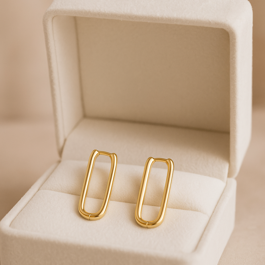 14K Solid Gold Oval Hoop Earrings – Modern Minimalist Real Gold Hoops