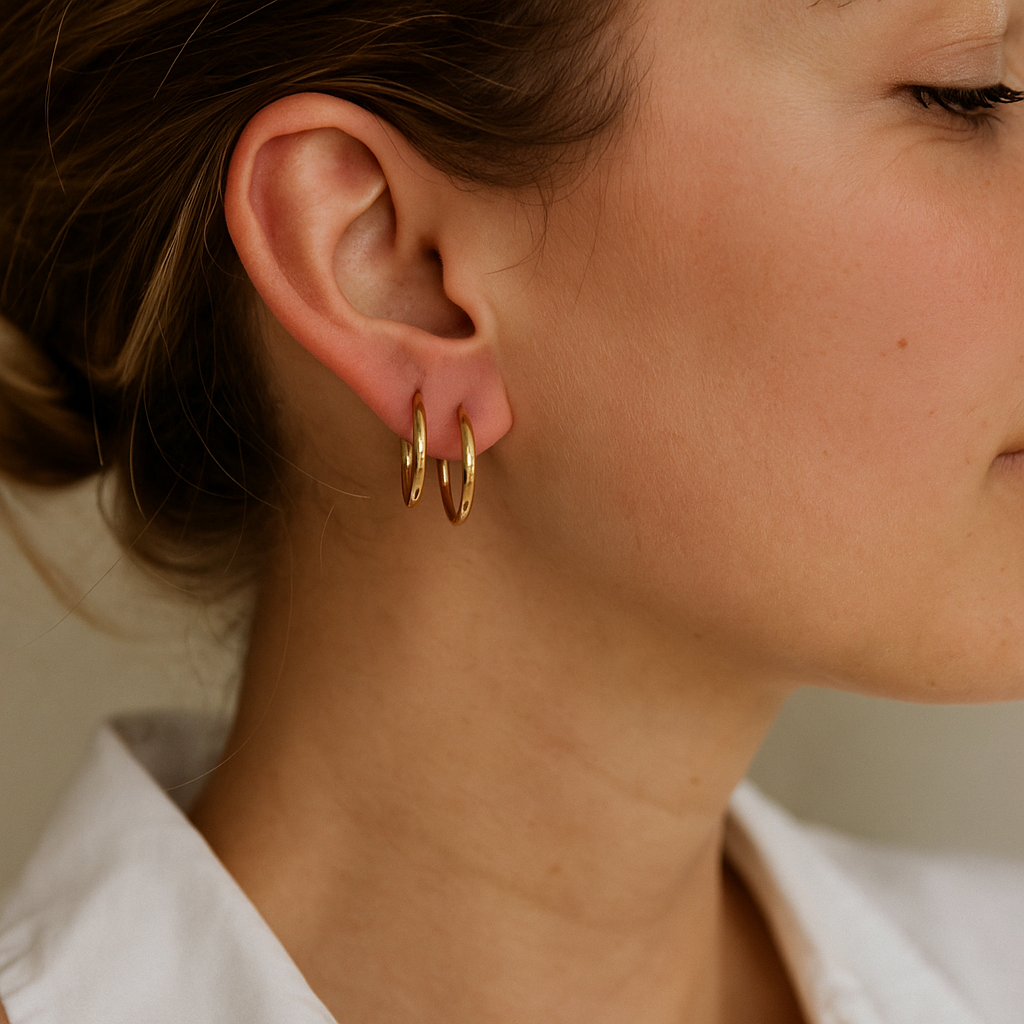 14K Solid Gold Medium Hoop Earrings – Everyday Real Gold Hoops