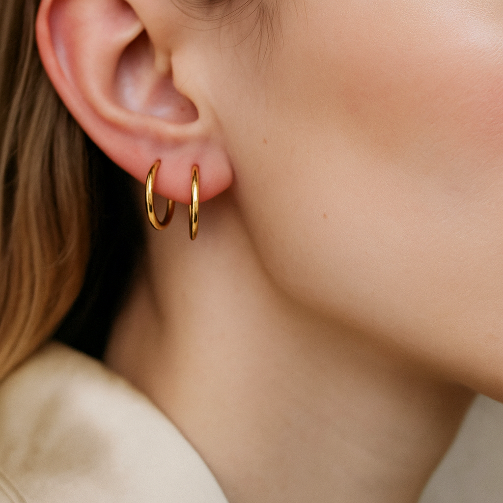 14K Solid Gold Medium Hoop Earrings – Everyday Real Gold Hoops