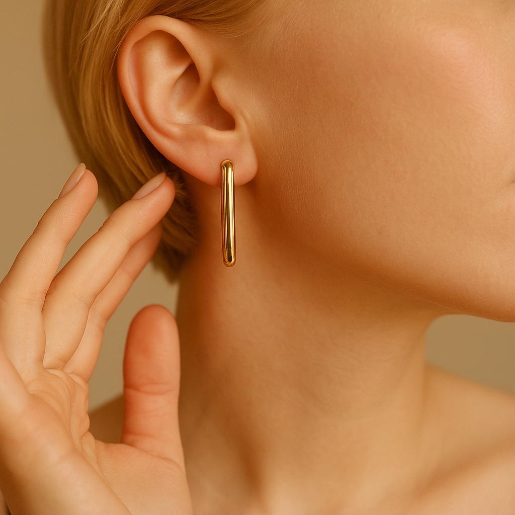 14K Solid Gold Elongated Hoop Earrings – Sleek Modern Real Gold Hoops