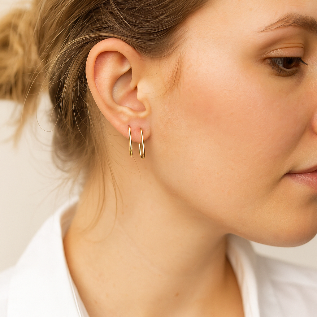 14K Solid Gold Rectangle Hoop Earrings – Modern Geometric Real Gold Hoops