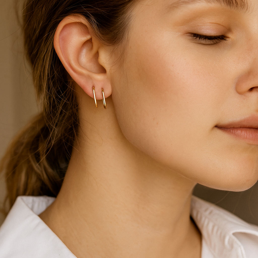 14K Solid Gold Rectangle Hoop Earrings – Modern Geometric Real Gold Hoops