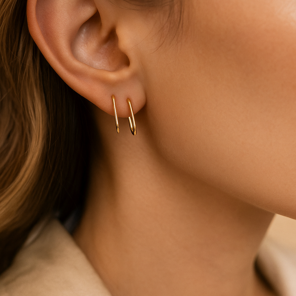 14K Solid Gold Rectangle Hoop Earrings – Modern Geometric Real Gold Hoops