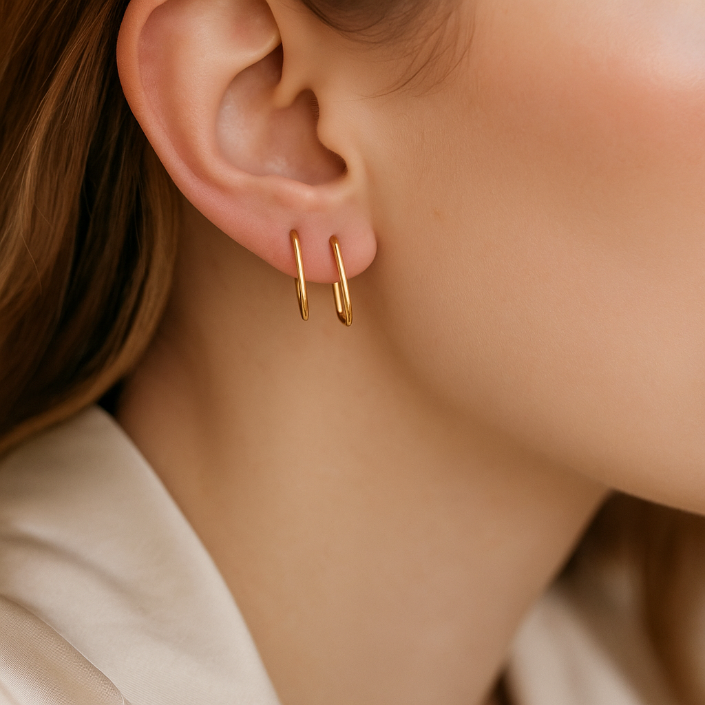 14K Solid Gold Rectangle Hoop Earrings – Modern Geometric Real Gold Hoops