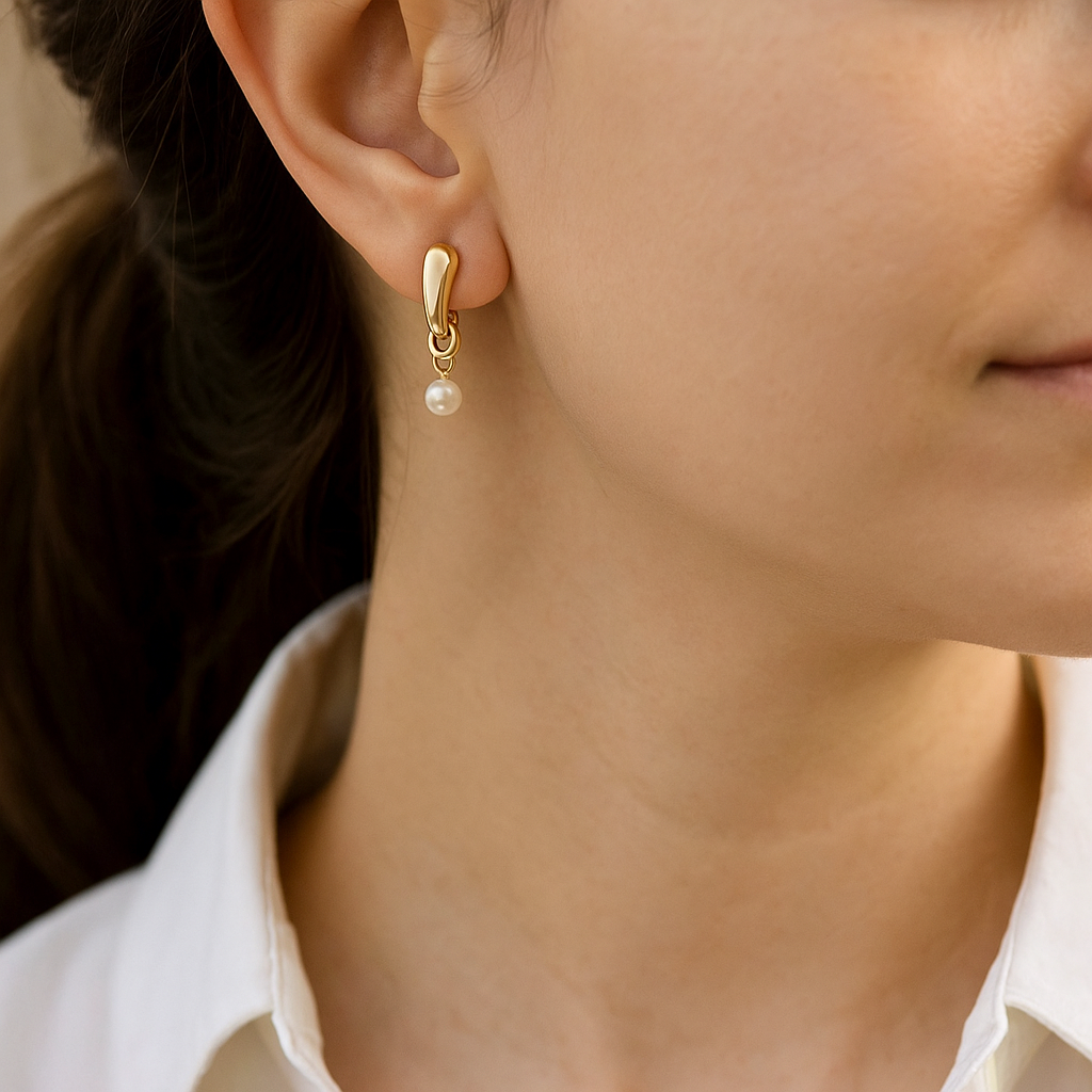 14K Solid Gold Pearl Drop Earrings – Modern Statement Gold Jewelry