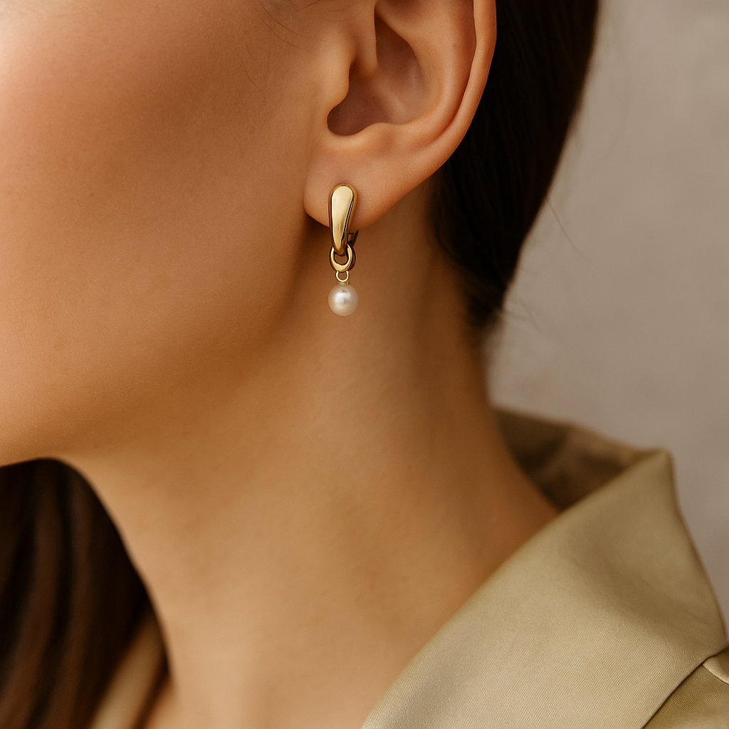 14K Solid Gold Pearl Drop Earrings – Modern Statement Gold Jewelry