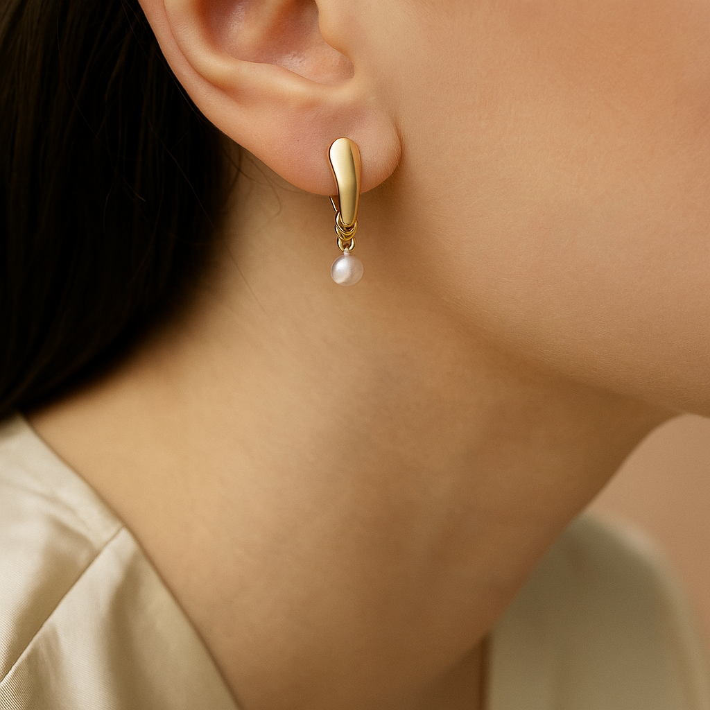 14K Solid Gold Pearl Drop Earrings – Modern Statement Gold Jewelry