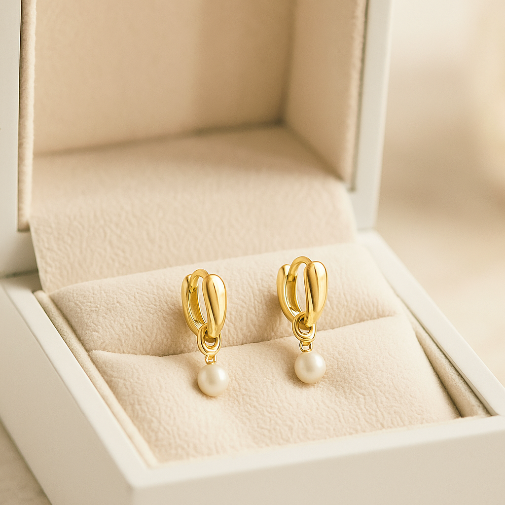 14K Solid Gold Pearl Drop Earrings – Modern Statement Gold Jewelry