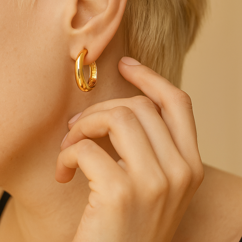 14K Solid Gold Chunky Hoop Earrings – Bold Shiny Real Gold Hoops