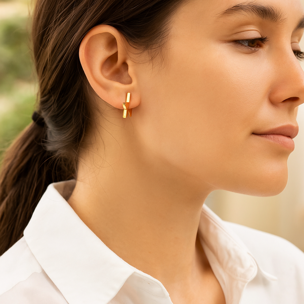 14K Solid Gold Lightning Star Earrings – Edgy Real Gold Hoop Design