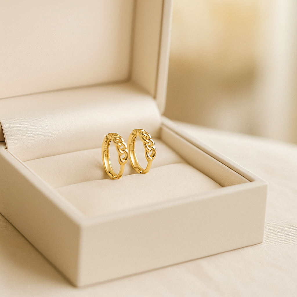 14K Solid Gold Chain Hoop Earrings – Modern Curb Chain Real Gold Hoops