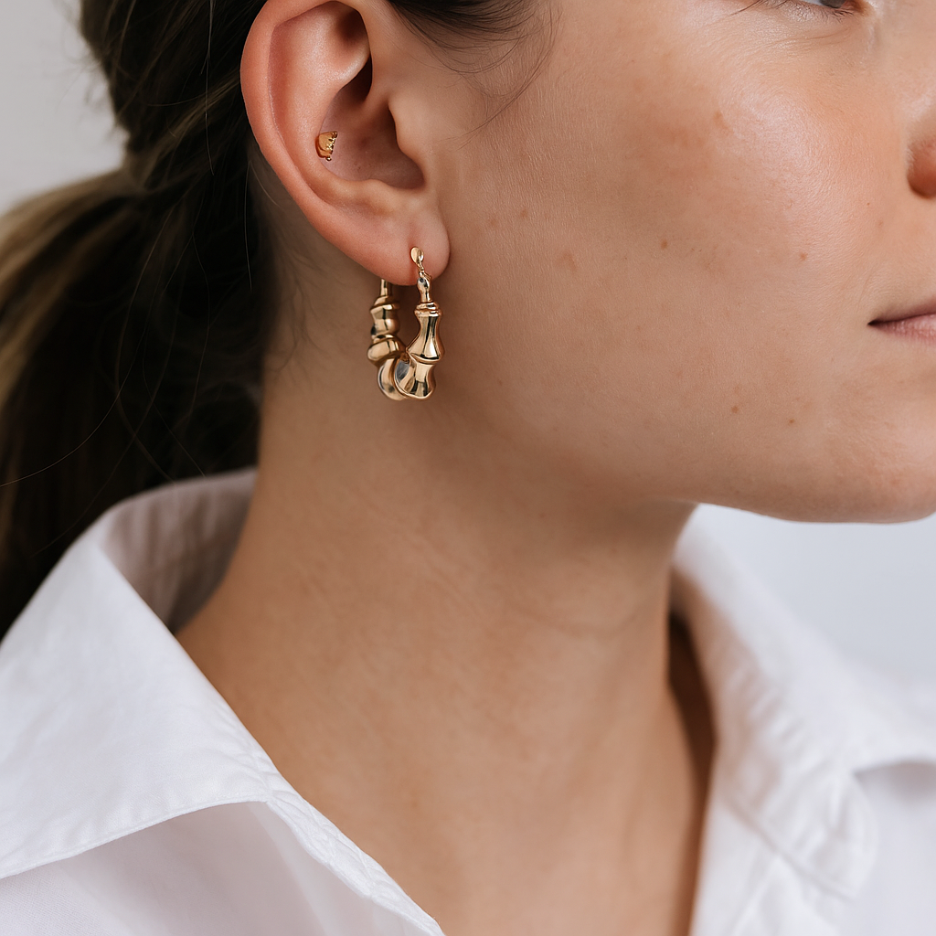 14K Solid Gold Bamboo Hoop Earrings – Bold Chunky Real Gold Hoops