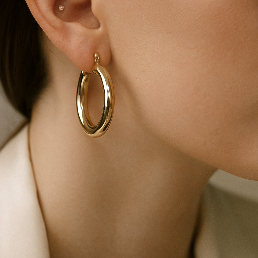 14K Solid Gold Large Hoop Earrings – Bold Statement Real Gold Hoops