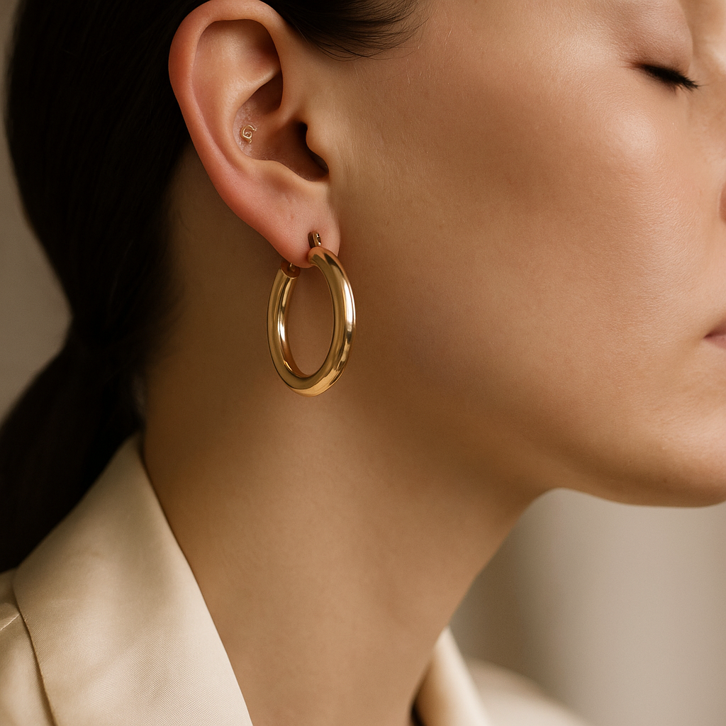 14K Solid Gold Large Hoop Earrings – Bold Statement Real Gold Hoops