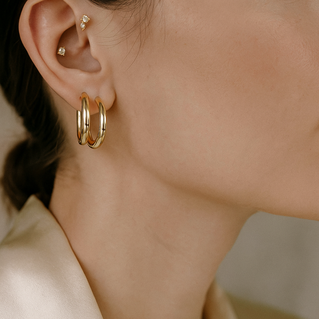 14K Solid Gold Medium Hoop Earrings – Classic Real Gold Hoops