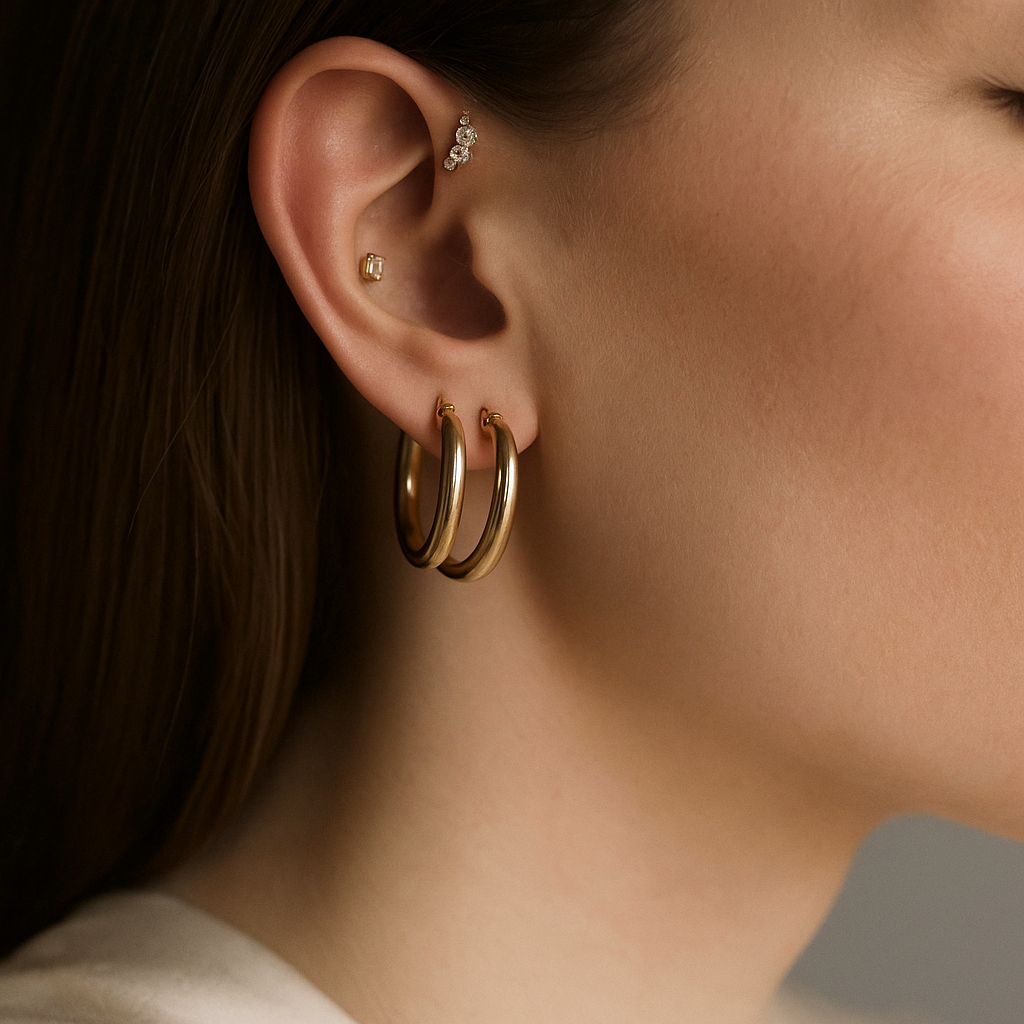 14K Solid Gold Medium Hoop Earrings – Classic Real Gold Hoops