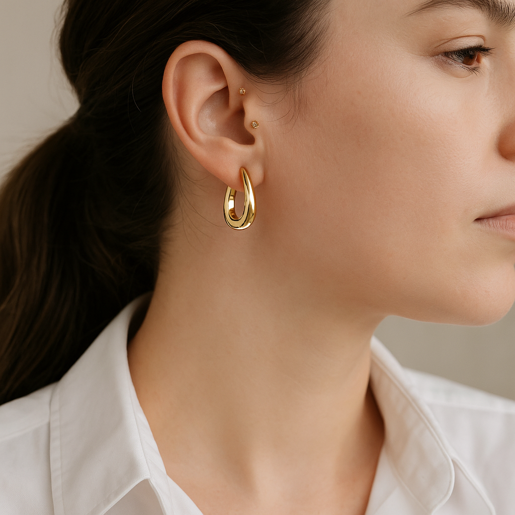 14K Solid Gold Teardrop Hoop Earrings – Modern Real Gold Drop Hoops
