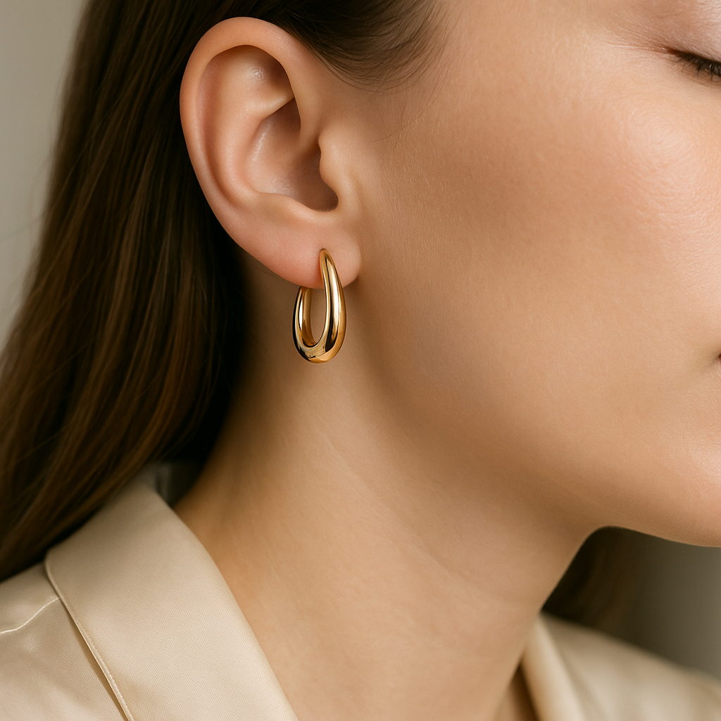 14K Solid Gold Teardrop Hoop Earrings – Modern Real Gold Drop Hoops