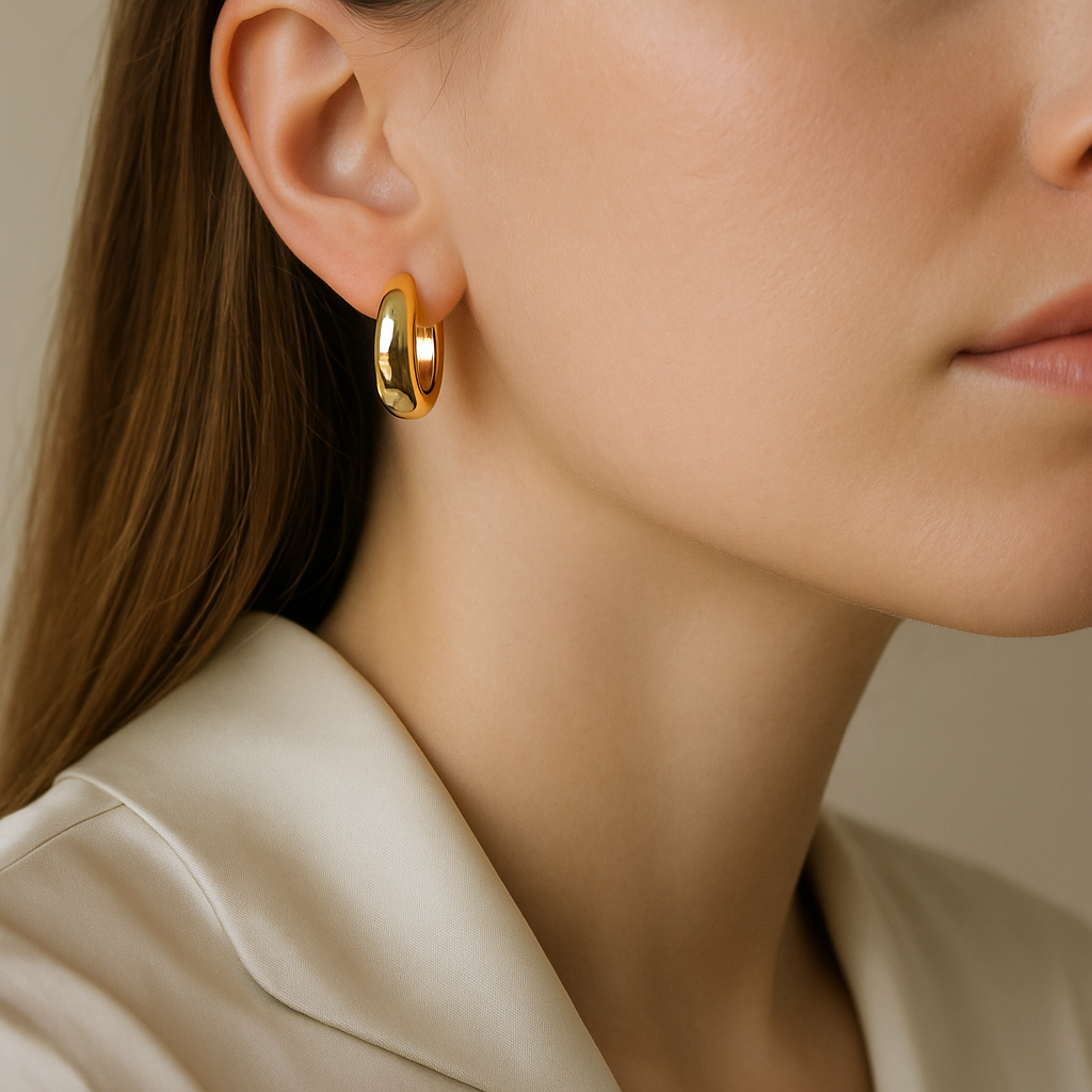 14K Solid Gold Chunky Oval Hoop Earrings – Bold Real Gold Statement Hoops