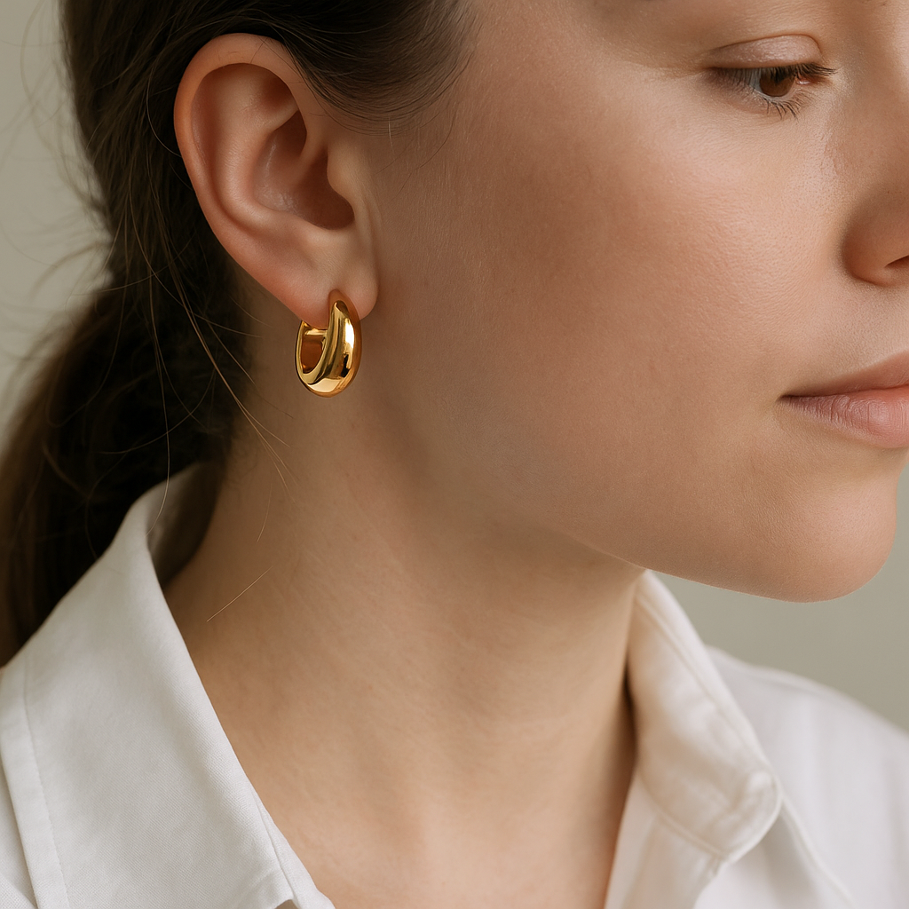 14K Solid Gold Chunky Oval Hoop Earrings – Bold Real Gold Statement Hoops