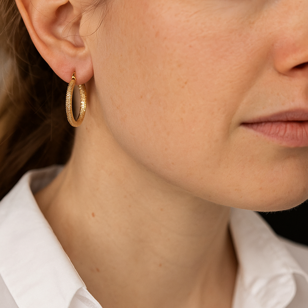 14K Solid Gold Textured Hoop Earrings – Bold Statement Real Gold Hoops