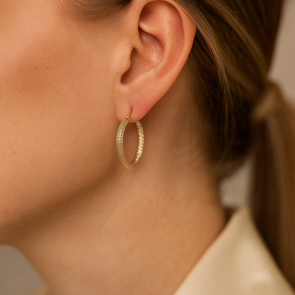14K Solid Gold Textured Hoop Earrings – Bold Statement Real Gold Hoops