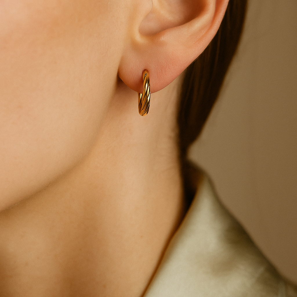 14K Solid Gold Twist Hoop Earrings – Elegant Rope Style Real Gold Hoops