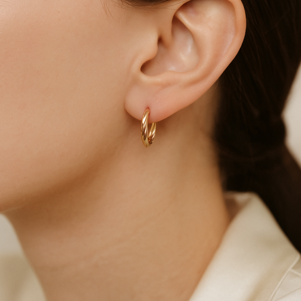 14K Solid Gold Twist Hoop Earrings – Elegant Rope Style Real Gold Hoops